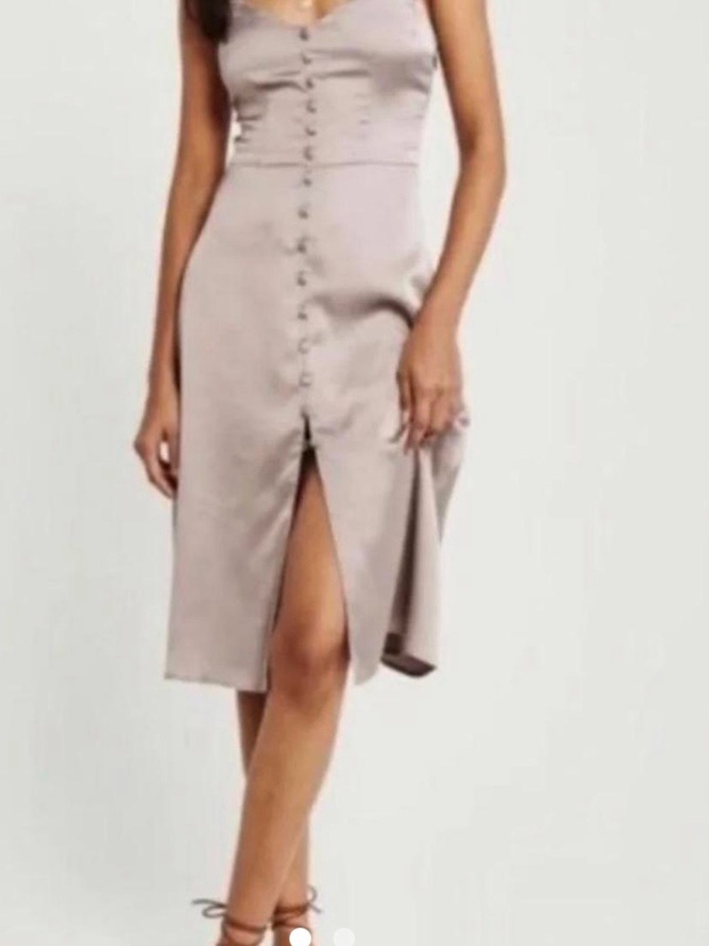 Abercrombie & Fitch Mauve Satin Button-Front Midi Dress